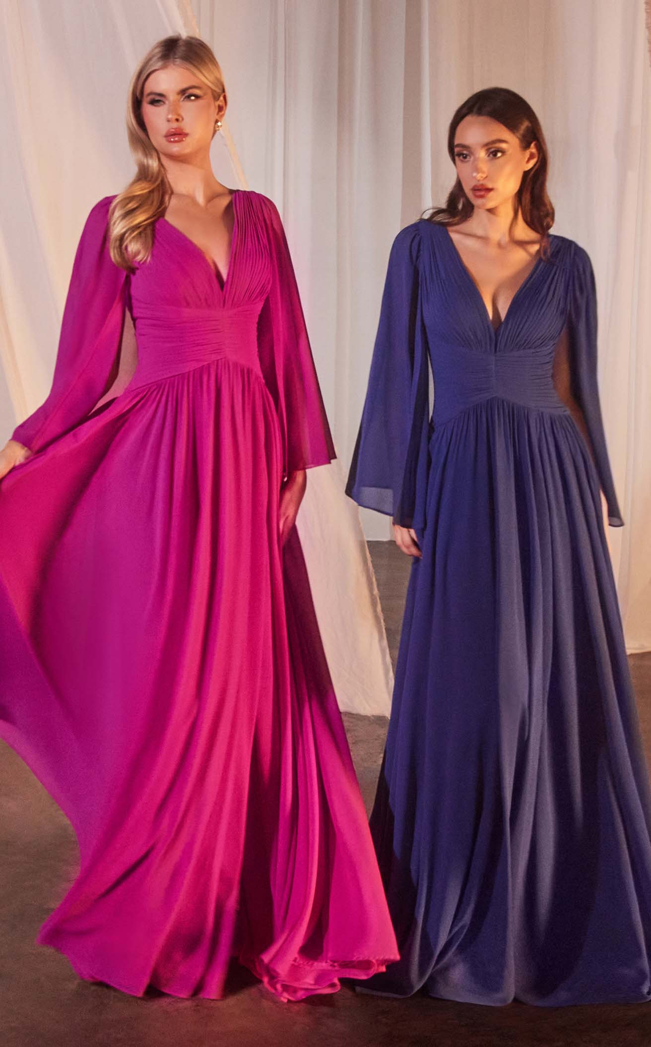 Ladivine CH028 Long A-Line Caplet Dress in Chiffon