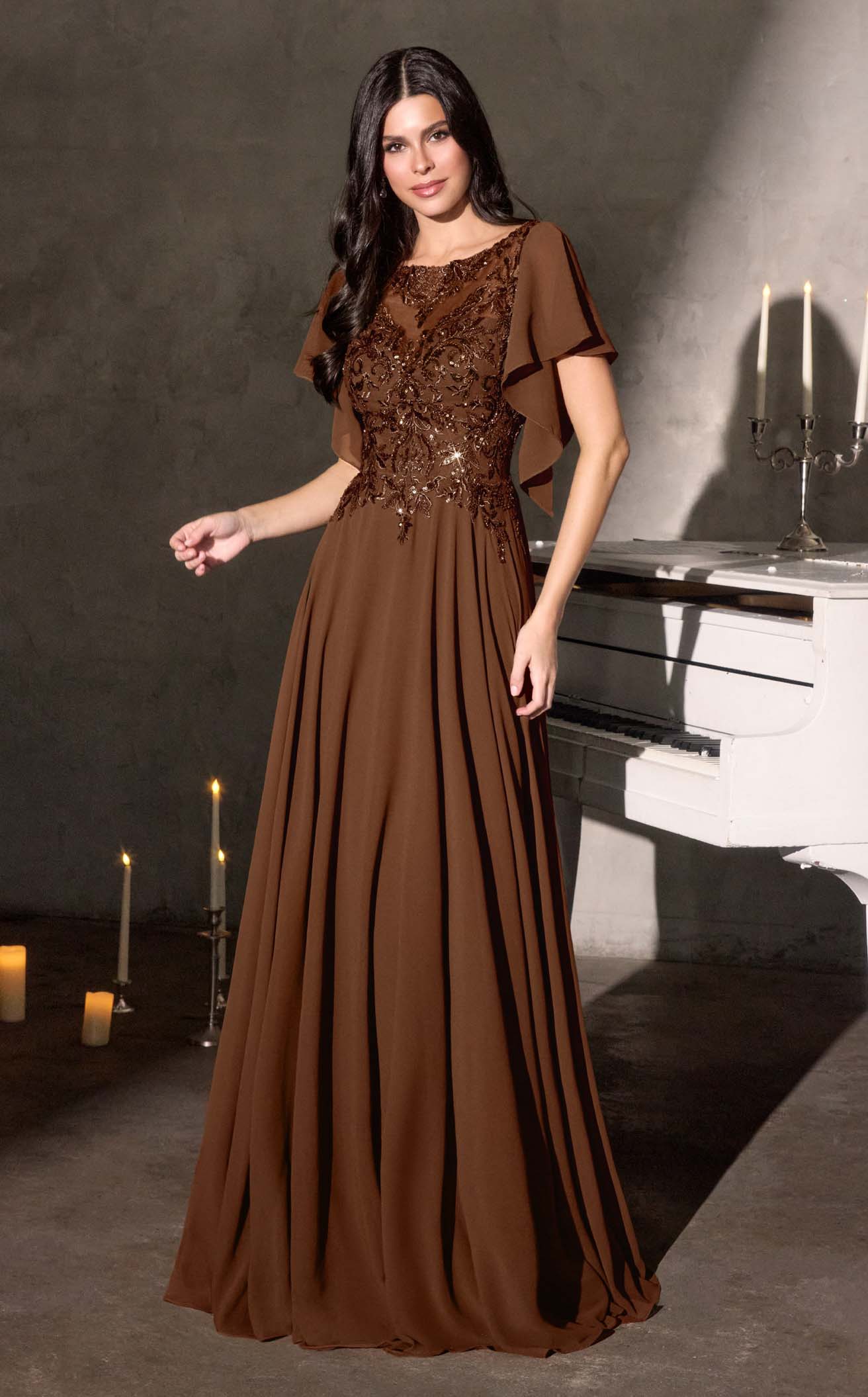 Ladivine CL09 Women's Formal Evening & Wedding Guest Dress - Brown