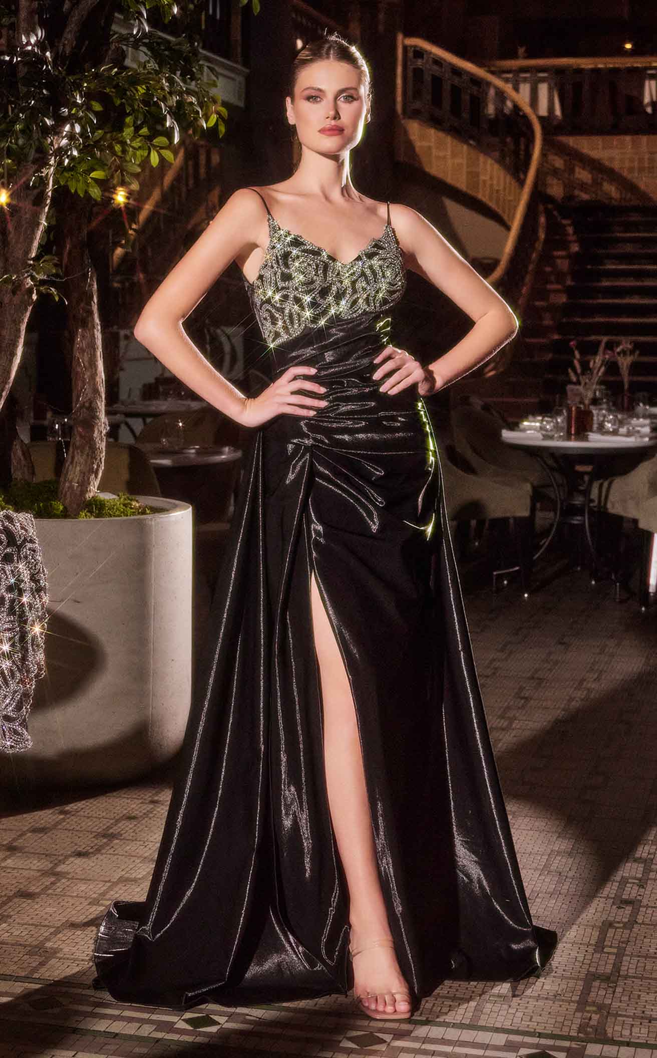 Ladivine J882 Slit Leg Dress with Removable Jacket