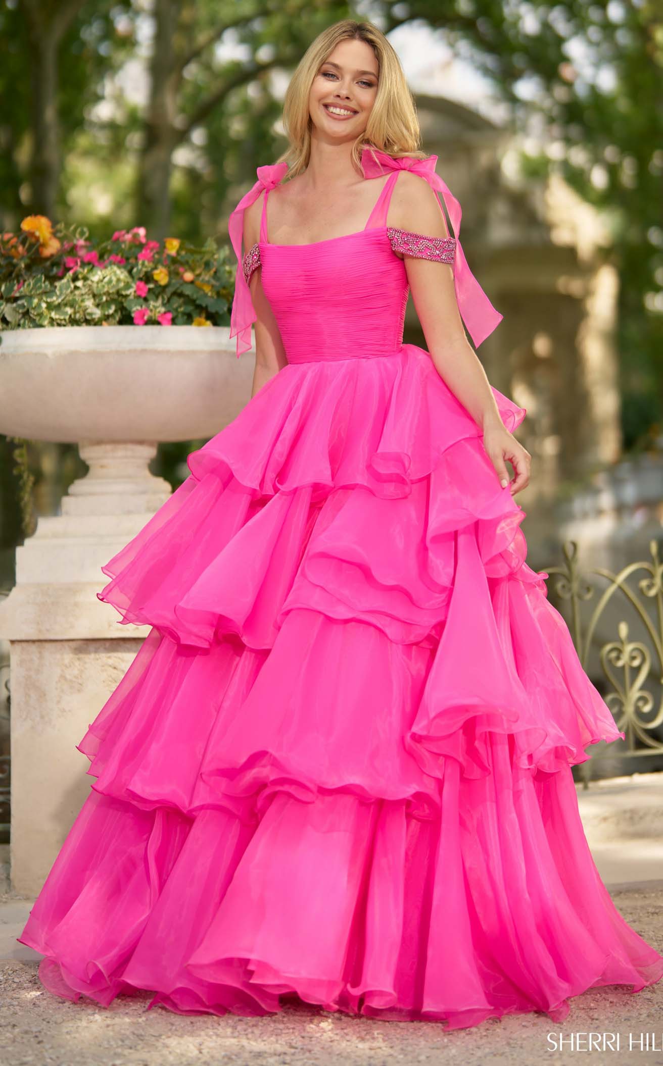 open lace back dress Sherri Hill 56927 Prom Dress - Bright Turquoise
