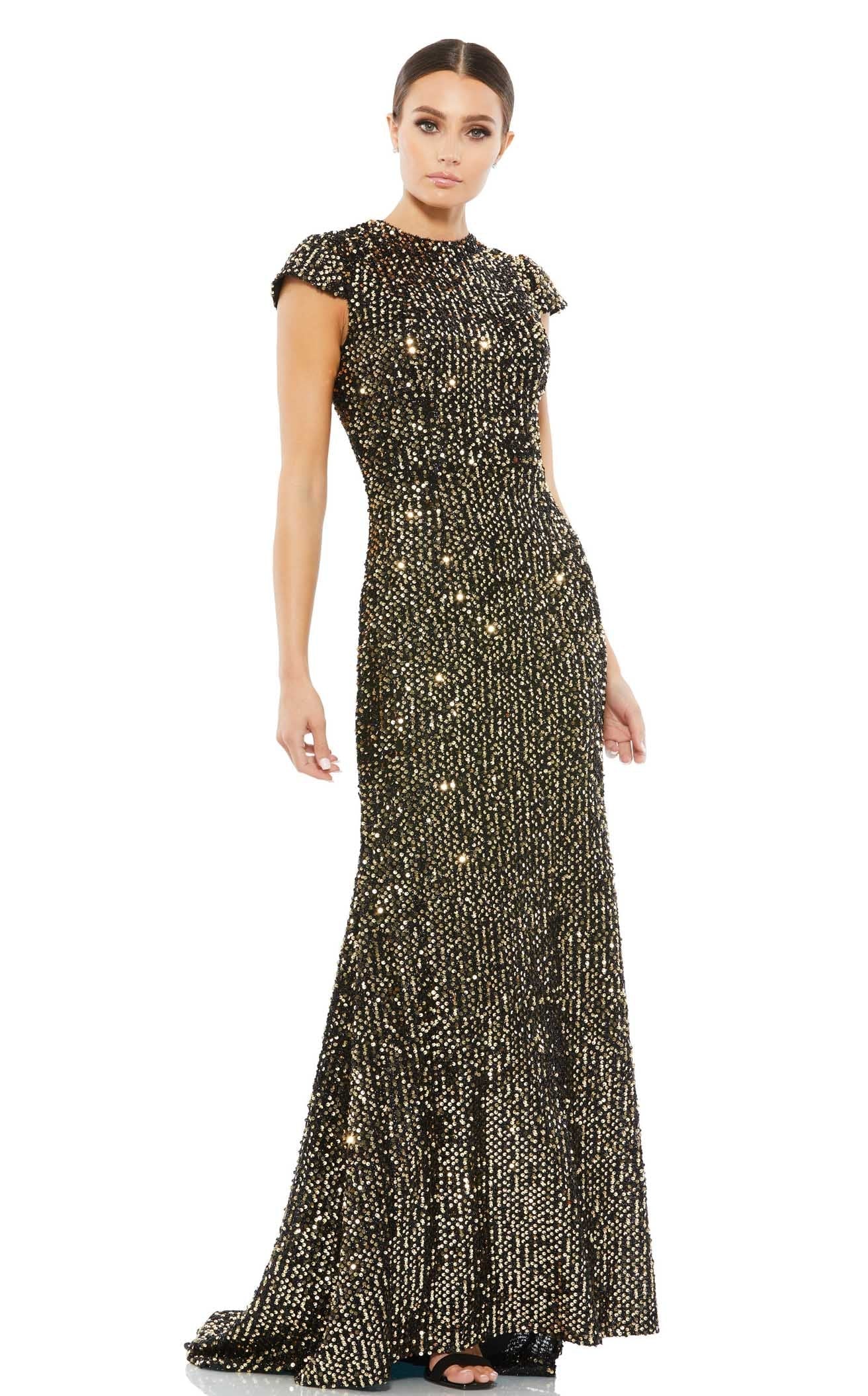 Mac Duggal High Low Long Sleeve Chiffon Gown with 3D Flower