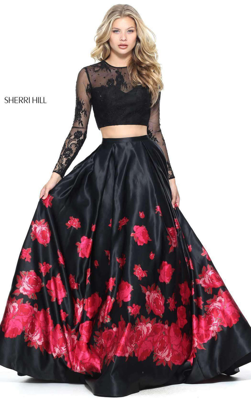 Sherri Hill 51195 Black/Red Print