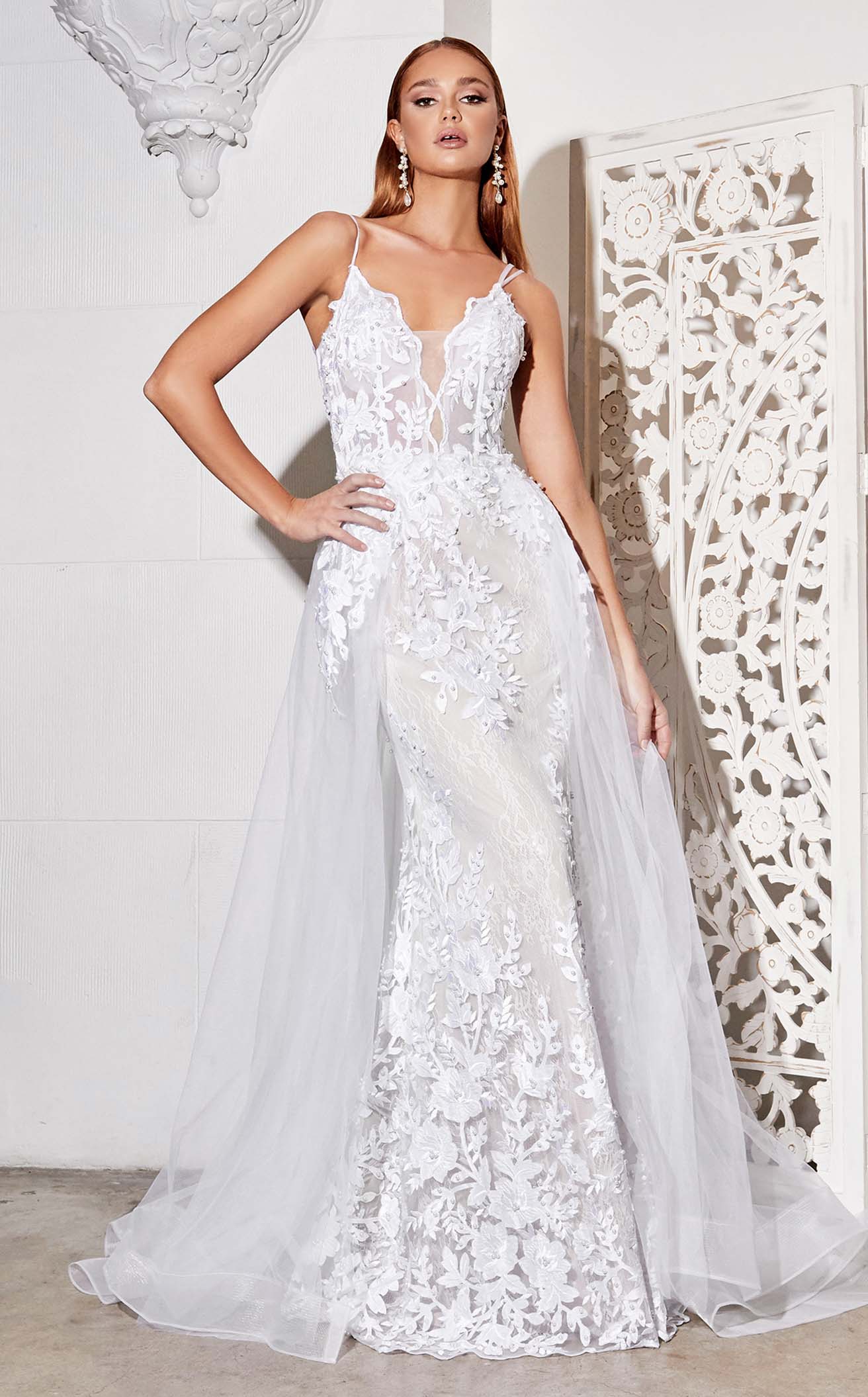 CLEARANCE - Cinderella Divine 1295 Long Grecian Dress Mid Length Sleeves (Size M)