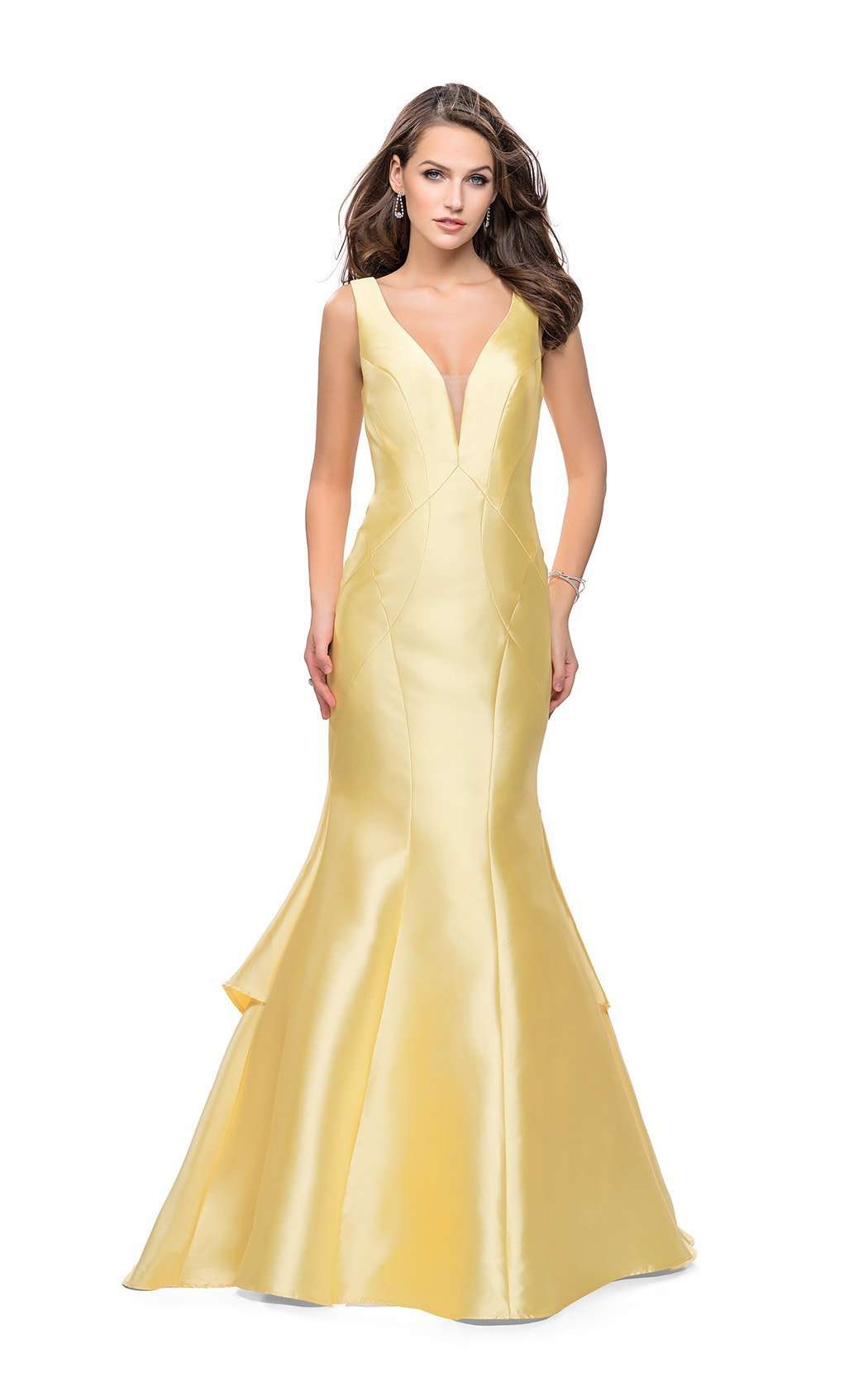 la femme yellow prom dress Lace-Up Strapless Long Prom Dress: La Femme 33355 Pale Yellow / 00