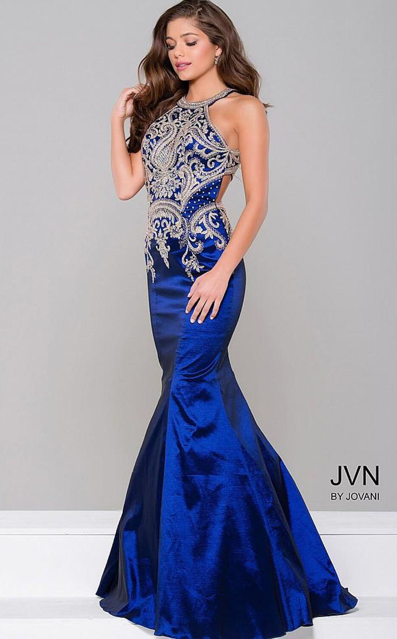 jovani dresses navy blue 42600 - Jovani - Royal Blue Butterfly Wing Sequin Dress main image 1