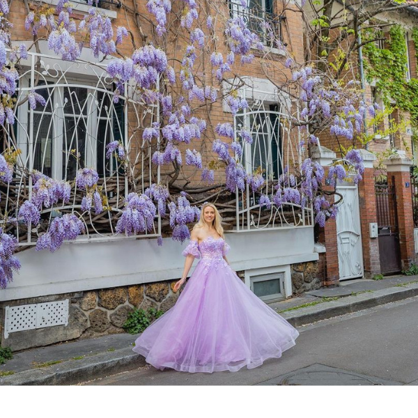 open lace back dress Floral Eggs Embroidered Purple Gingham Scalloped Dress – Classic Whimsy main image 0