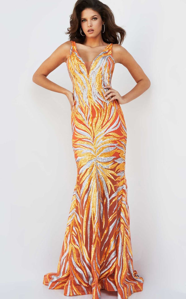 Jovani 06153 Orange-Silver