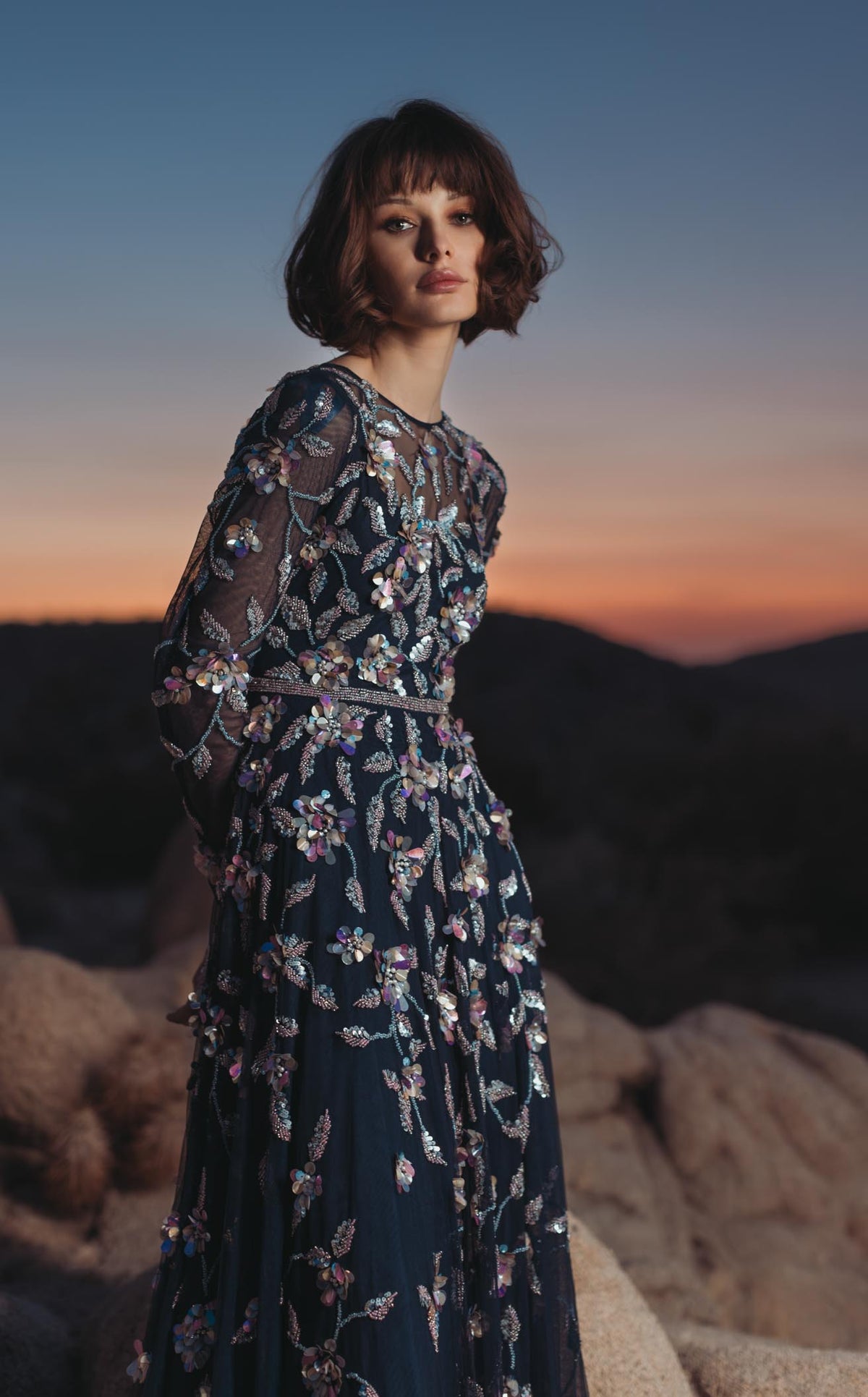 conservative dinner dress Modest Evening Gowns holly golightly dress Size:18/34 Floral Embroidered Sequin Jacket Bridesmaid dress