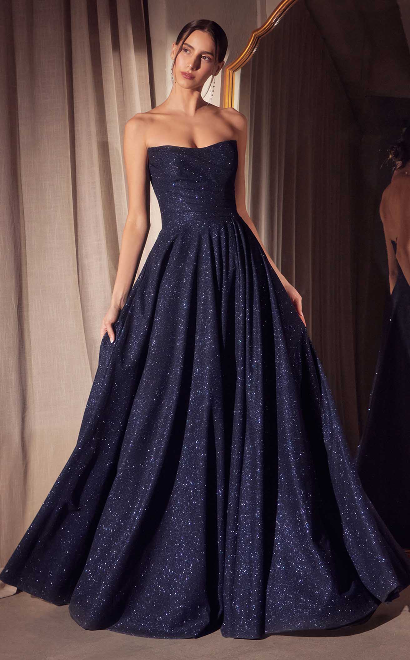 Amoris T701 Strapless Shimmering Slit Leg Dress