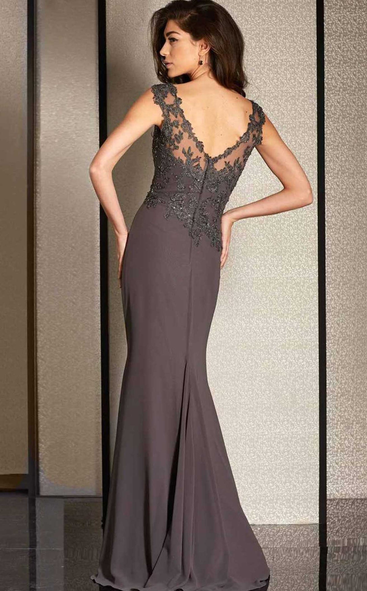 lady in long black dress Long Black Formal Dress with Short Sleeves Black / 8 main image 0