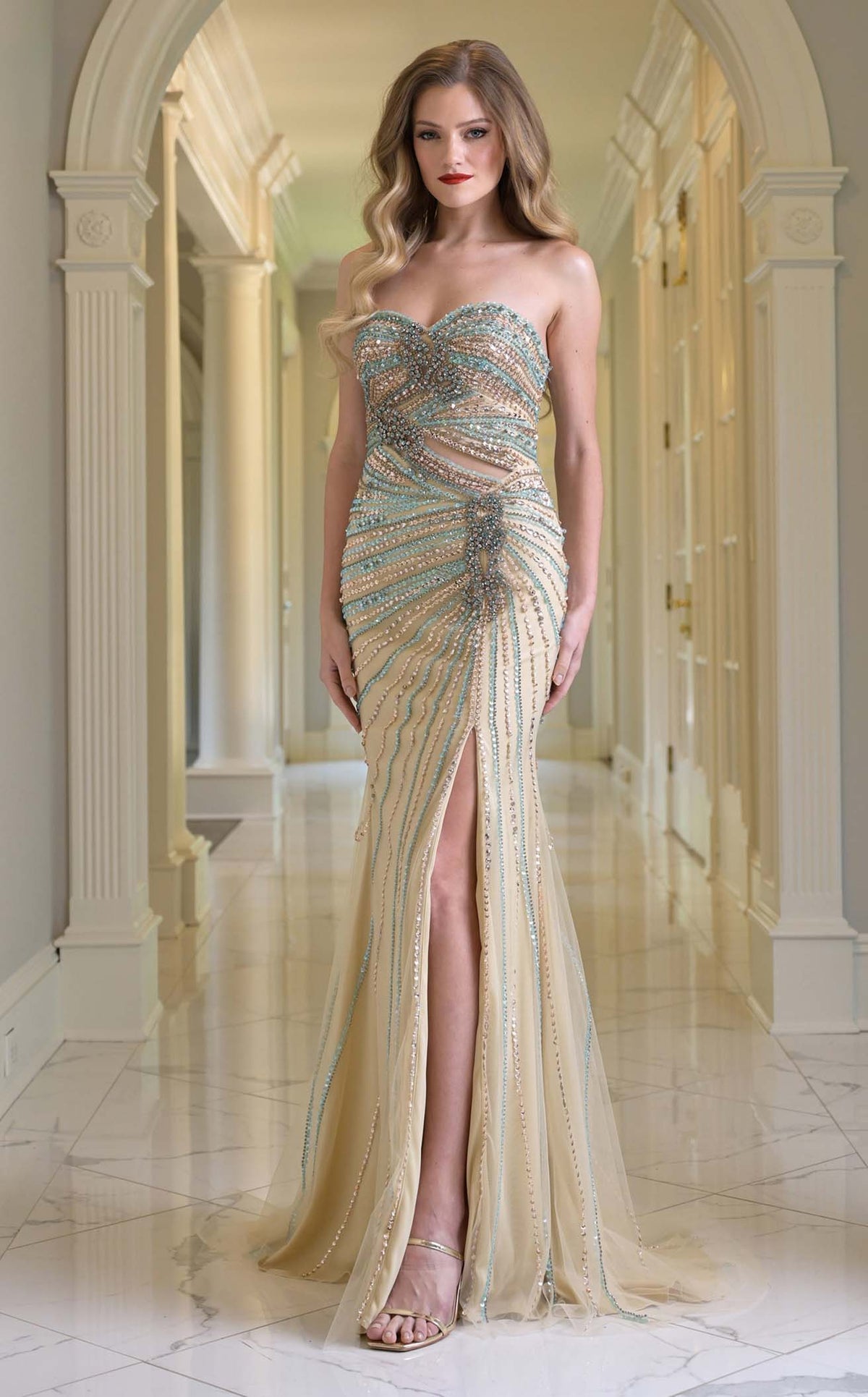 Colors 3755 Prom Dress - Nude-Green | NewYorkDress Colors 3755 Prom Dress - Nude-Green | NewYorkDress