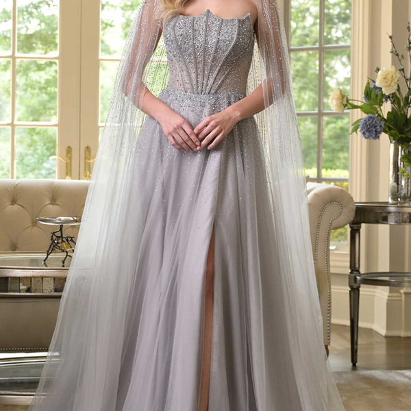 grey color dress for women Colors 3879 Prom Dress - Silver