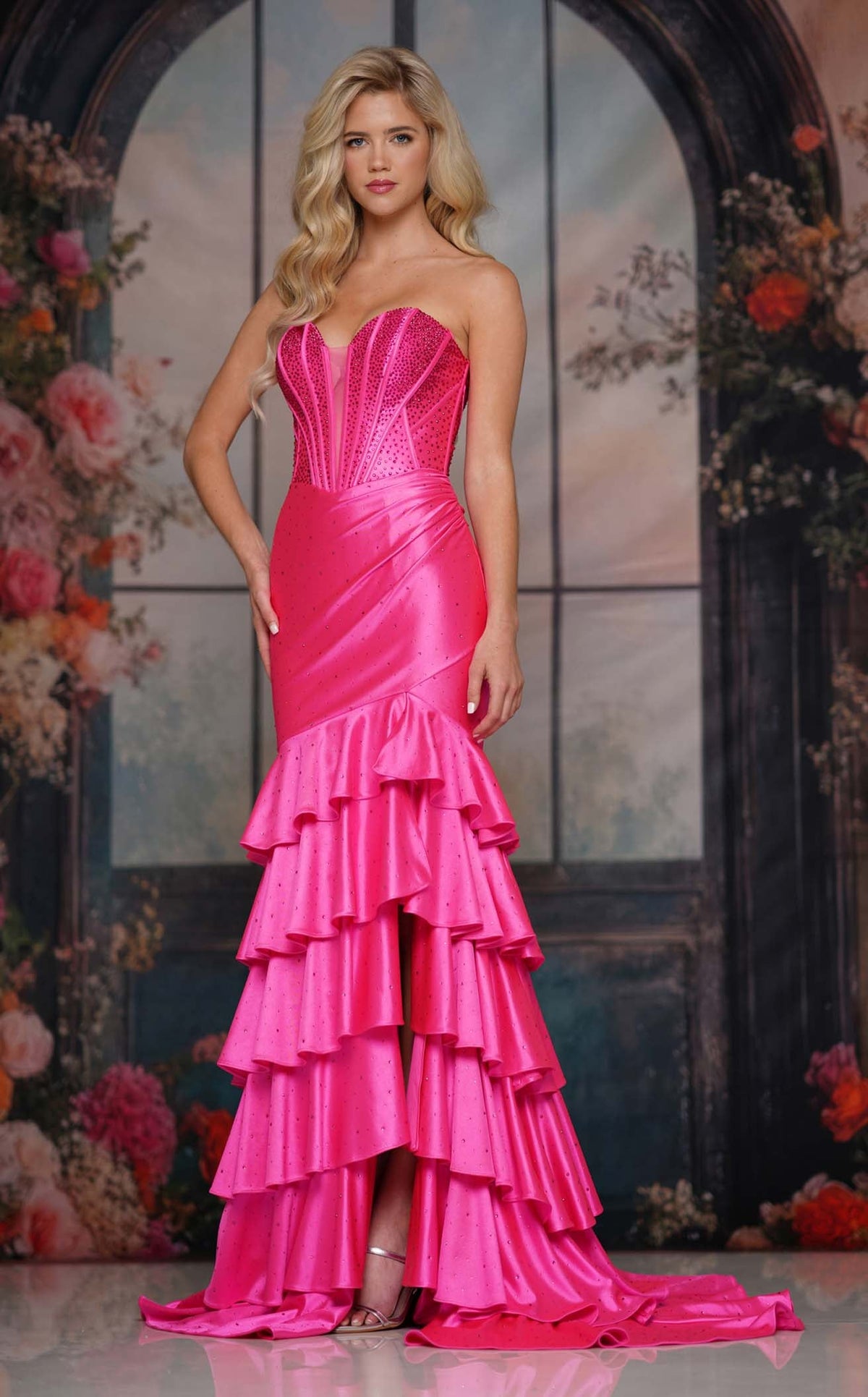 green emerald velvet dress Sochi Gown Hot Pink Feather Evening Dress