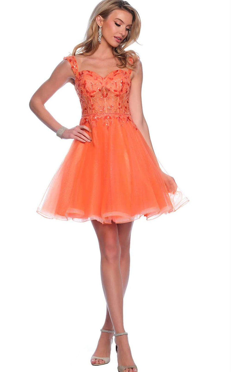 orange dresses for homecoming Round Neckline Orange Tulle Beaded Homecoming Dress, Short Party Dress  Graduation Dress main image 0