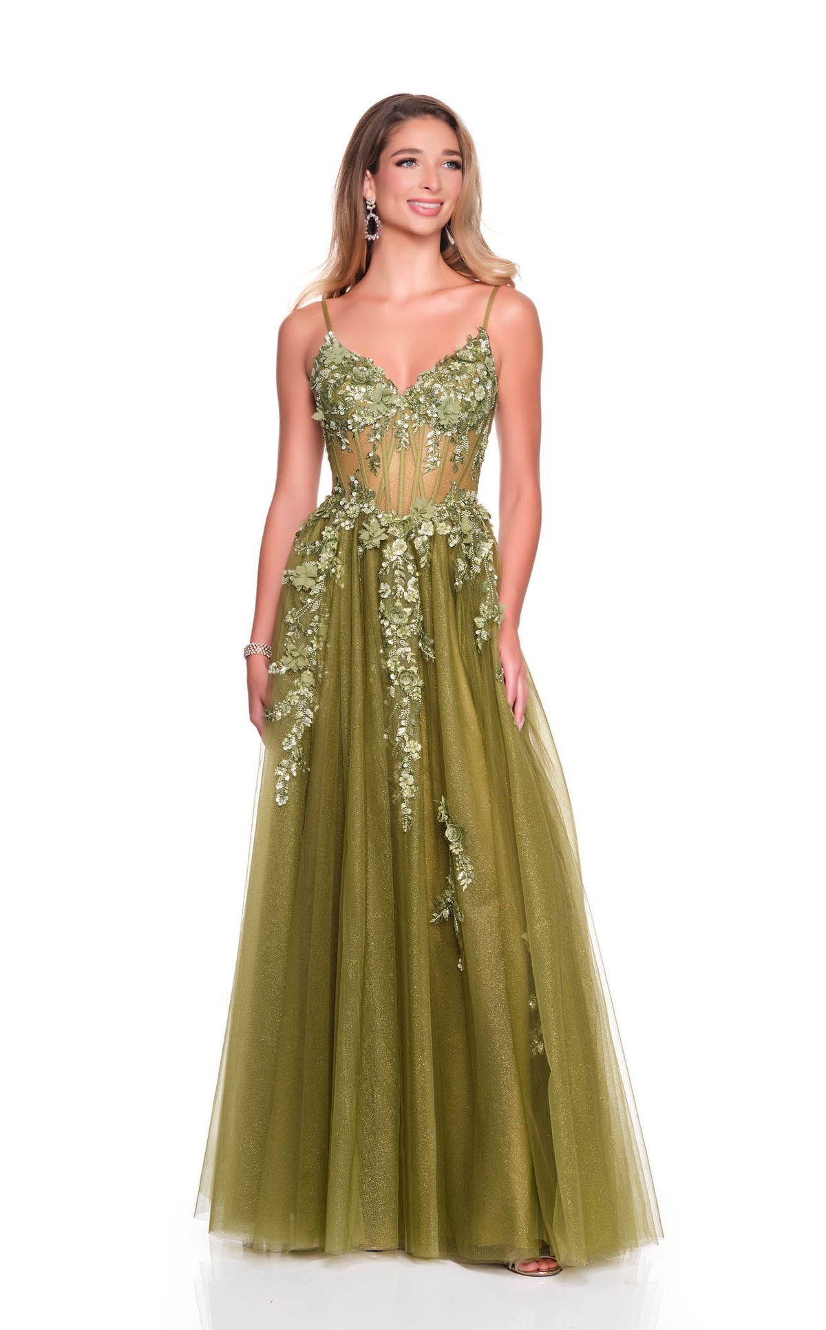 Dave and Johnny 12602 Long Prom Dress Avocado / 8