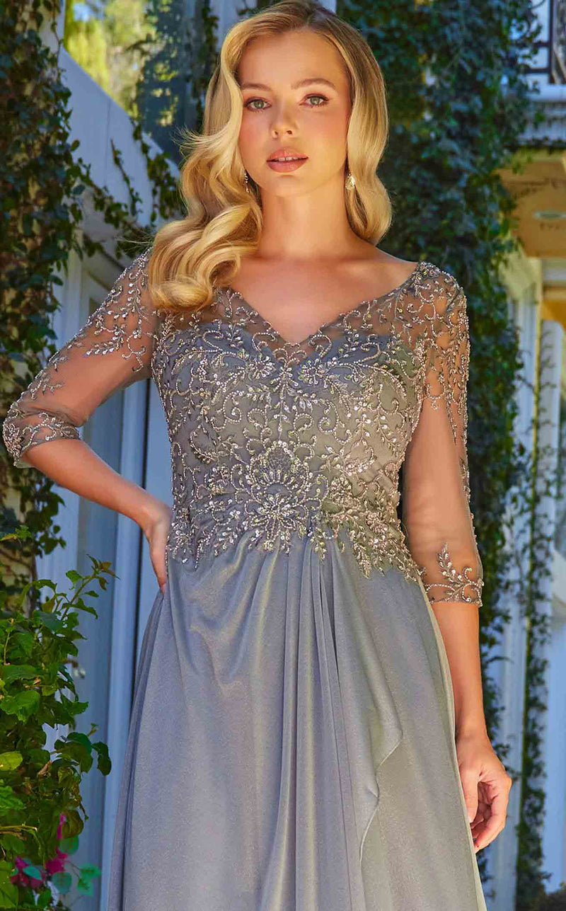 charcoal evening dress GLS GL3574 V-Neck 3/4 Sleeve A-Line Mother of the Bride Dress Charcoal / 4XL