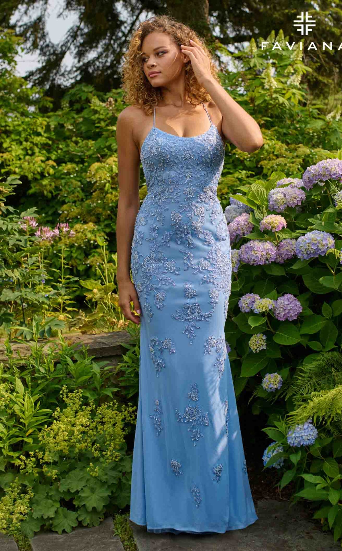 faviana embroidered dress Strapless Corset Mermaid Dress With Floral Beaded Appliqu