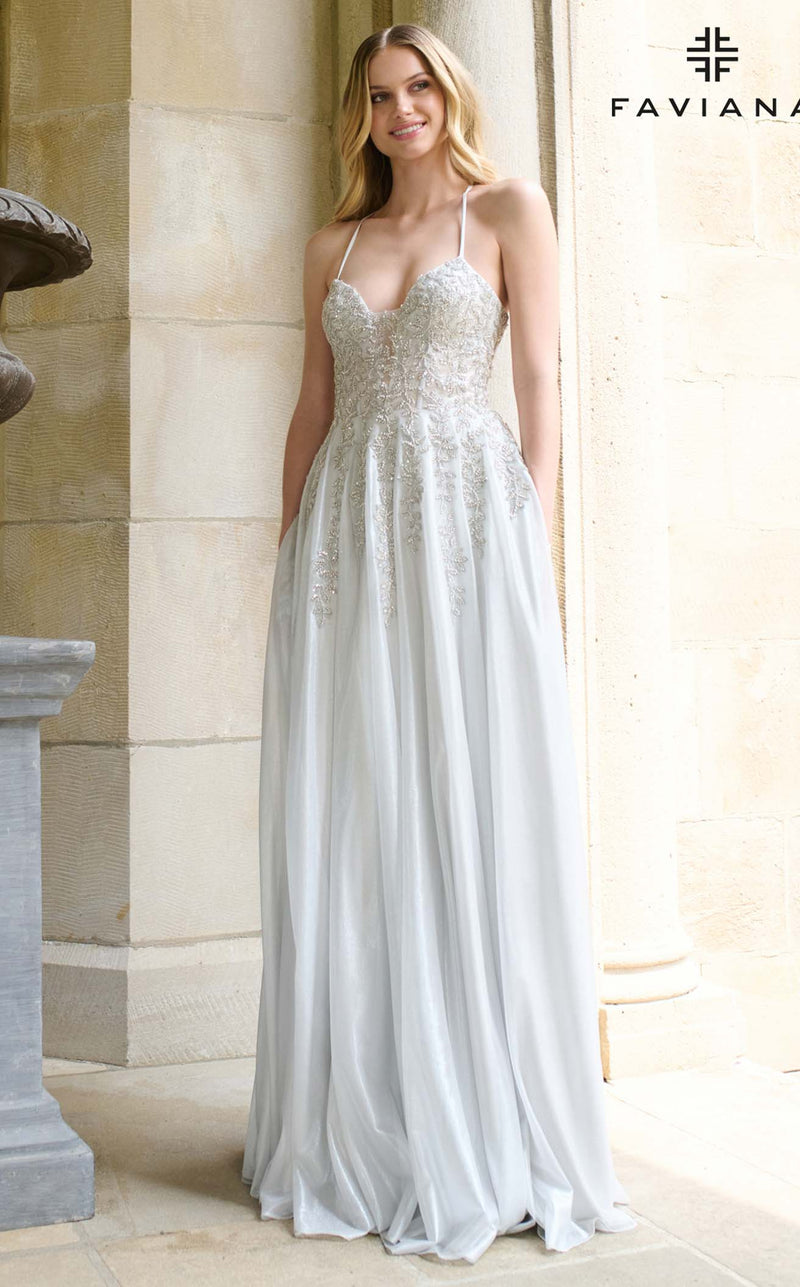 faviana silver dress Faviana S10801 - Long Stretch Satin Mermaid Dress