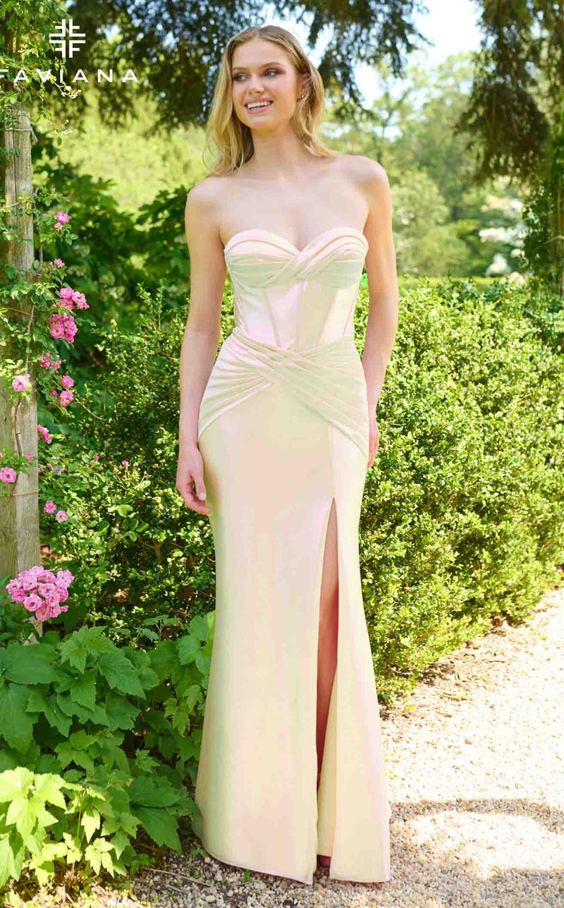 faviana bridesmaid dresses Satin Beaded Long Dress With Flattering Deep-V Back