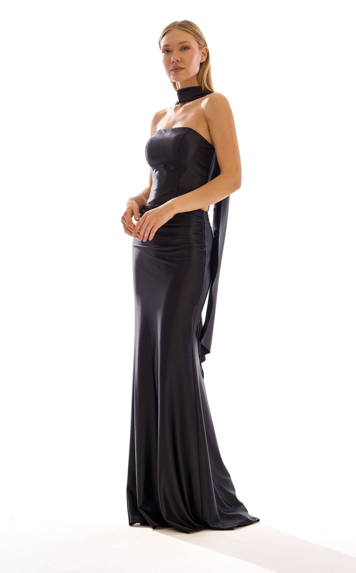 chinese dress ladies Two-Piece Long Prom Dress with Corset Top Dusty Blue / 2 main image 0