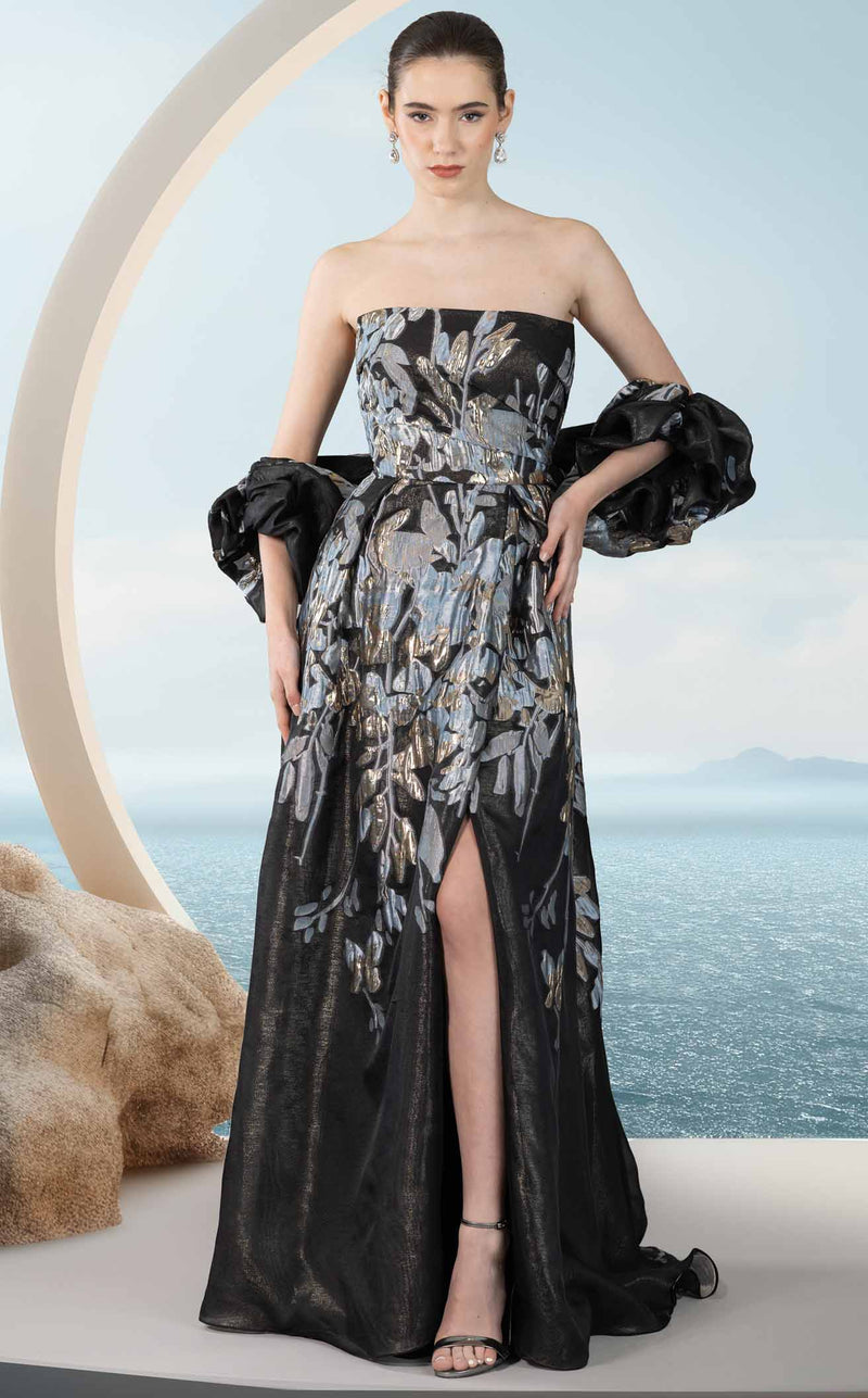 janique cocktail dresses Janique - 1939 Off-Shoulder Metallic Cocktail Dress 4 / Silver*
