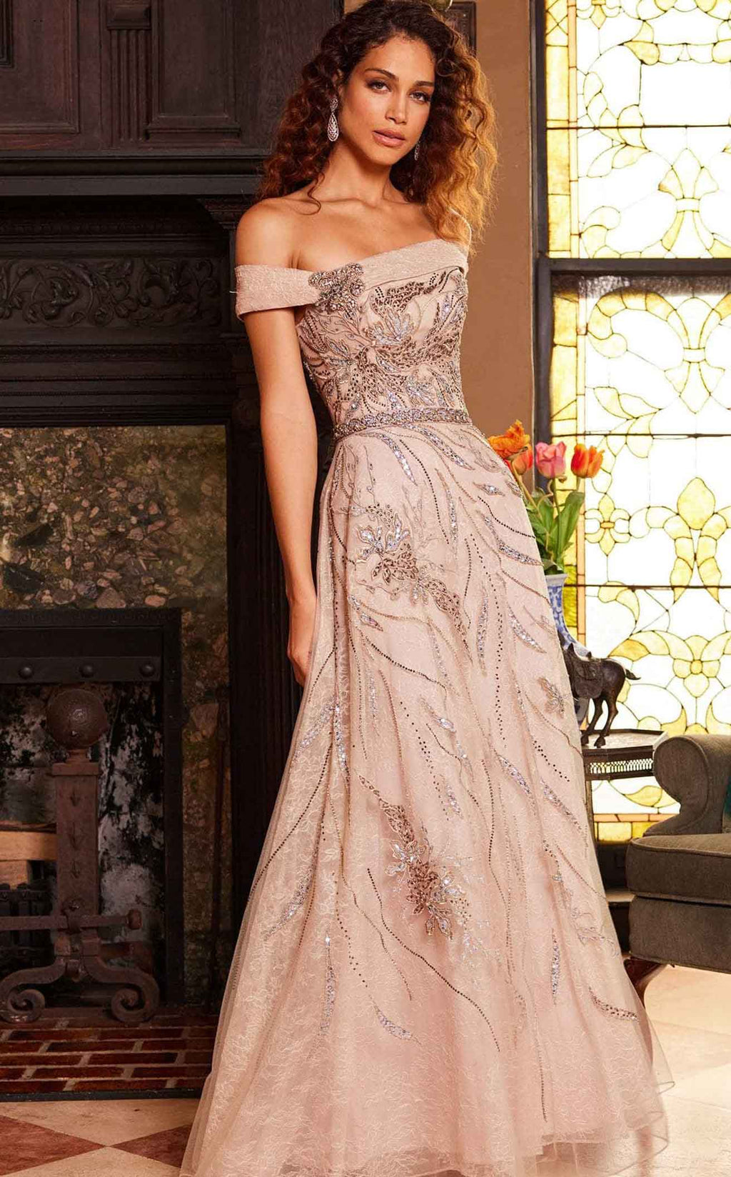jovani champagne dress 24055 Size:36W | 34-36L Solid & Striped Women's SM Make a grand entrance