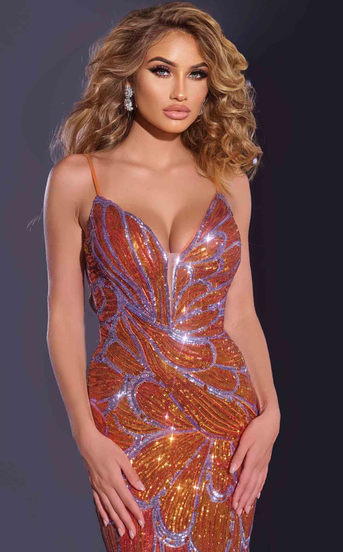 jovani red and gold dress Long Sequin Prom Dress with Deep V-Back Black/Gold / 0