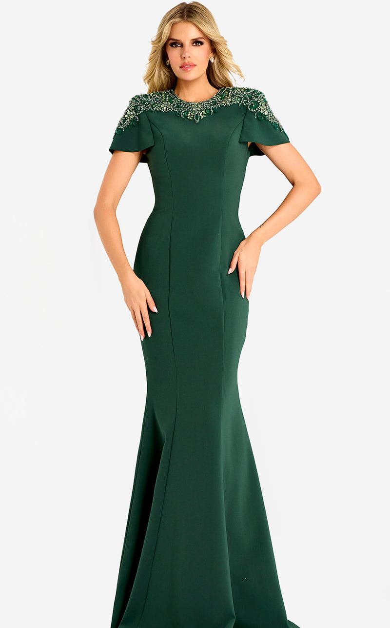 jovani hunter green dress Hunter Green Jersey Dress With Plunging Neckline 42988