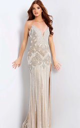 Jovani 49248 Nude-Silver-White