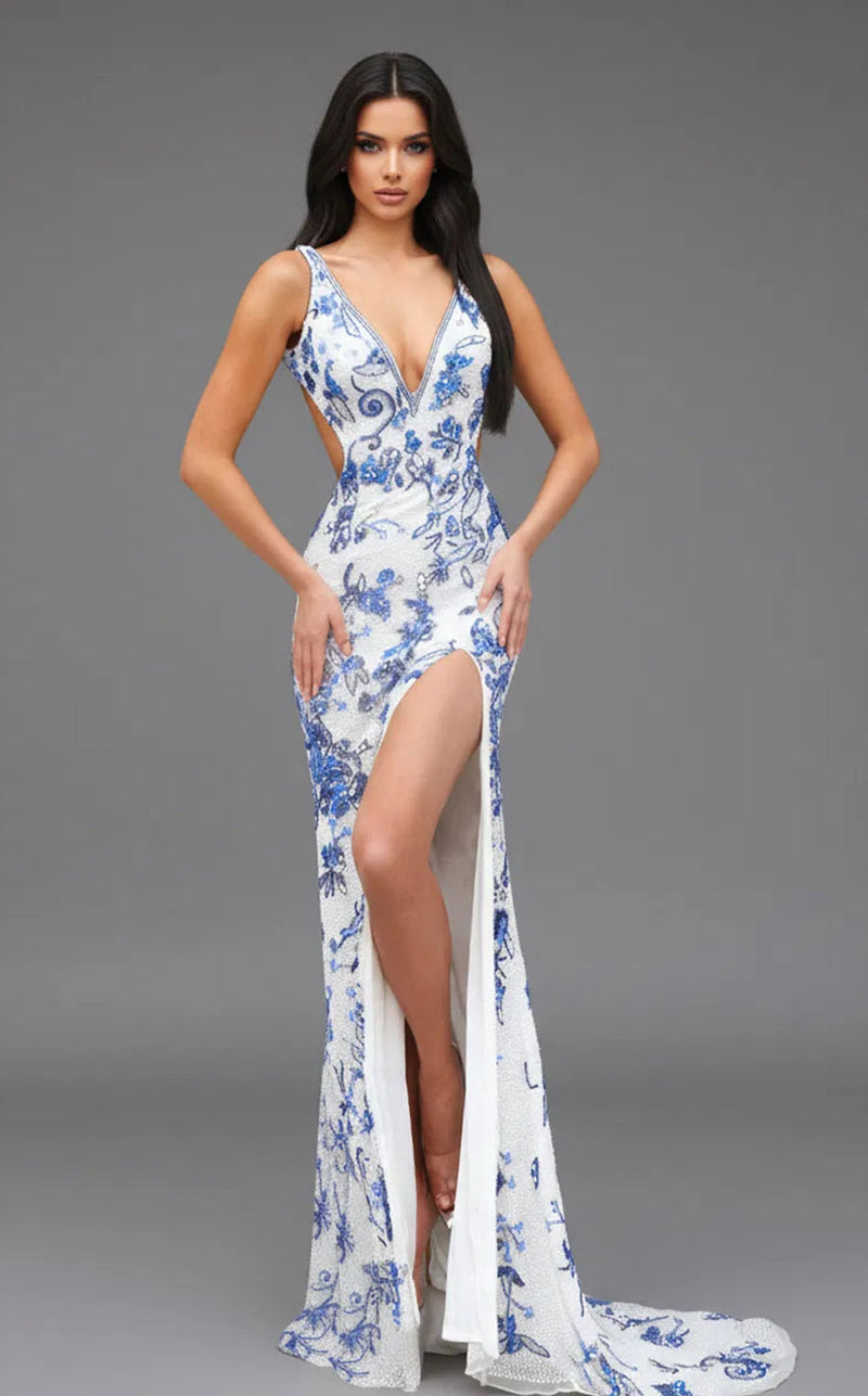 jovani blue and white dress 49995 Size Guide:4 Ruffled Skirt Evening Mermaid Square Neck Prom Dresses Buy Friends Like These