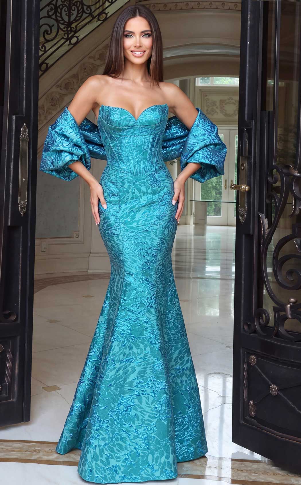 Jovani 53424 Teal-Multi