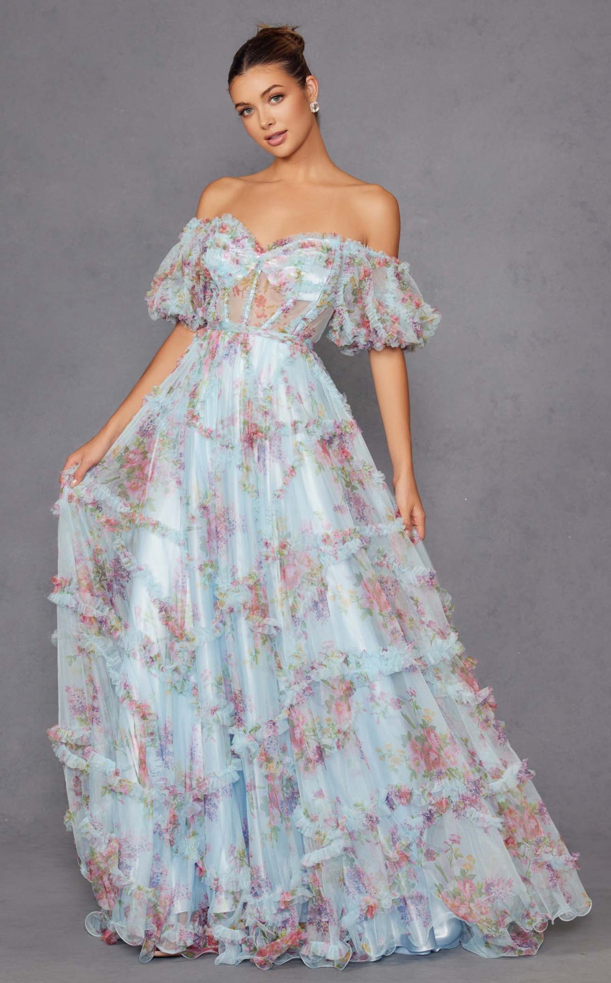 juliet formal dresses Shoppinggo Shoppinggo One-piece dress Floral print Long sleeve Ribbon neck Long flare dress Women's Below the knee Adult Neat Plain Stylish Office For main image 1