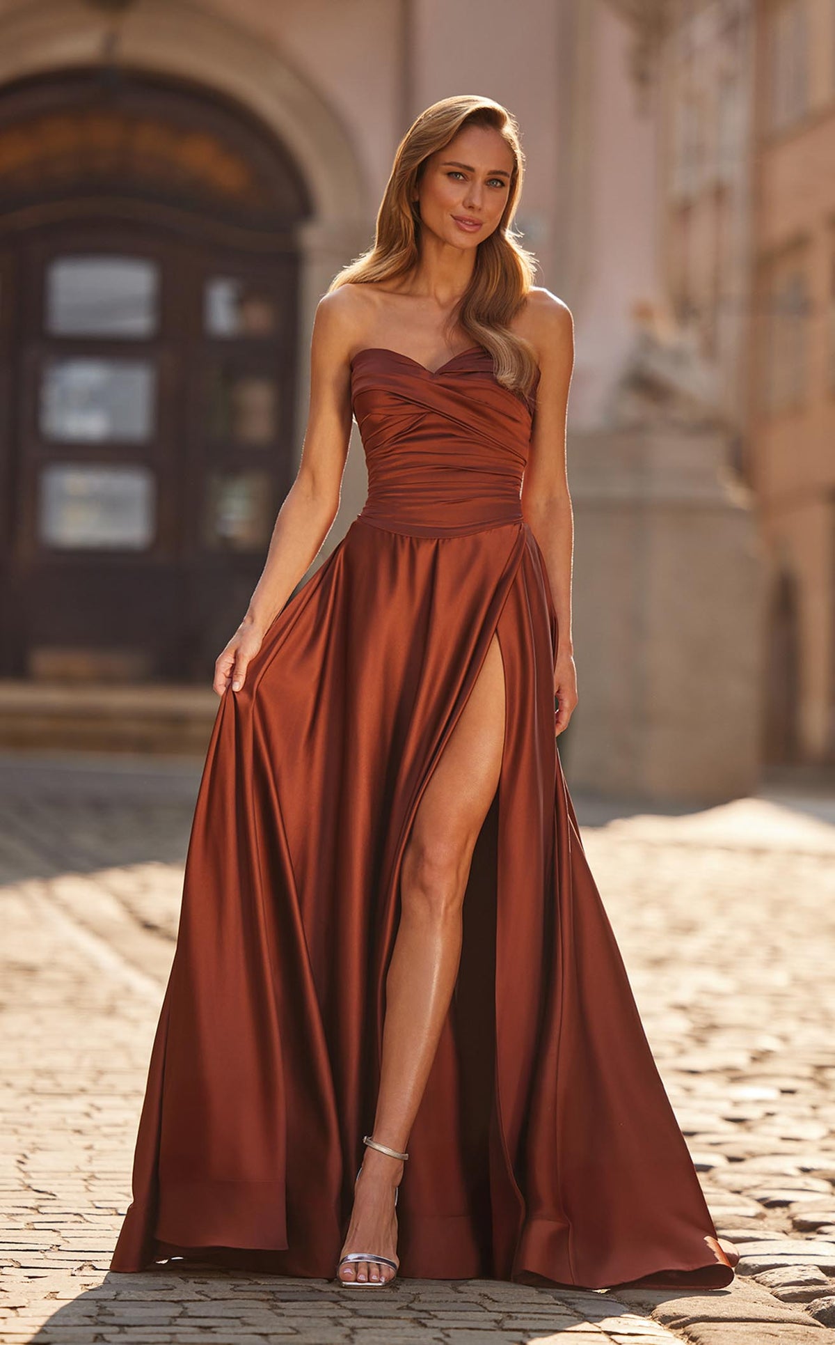 copper evening dress La Femme 33417 Women's Formal Evening & Wedding Guest Dress - Black