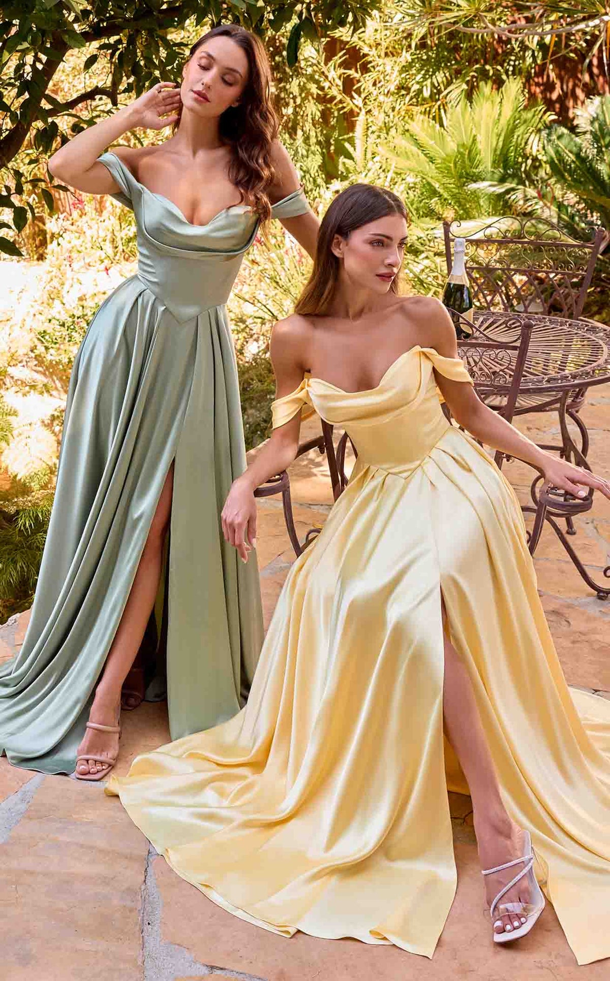 dress with dress One-Shoulder Pleated Prom Gown: Ladivine CD415 Summer Sage / 4 knit fabric provides gentle compression and continuous shape memory Women's Dresses Two Tone A-line