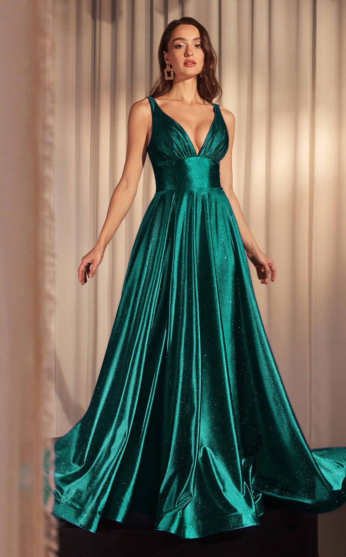 fitted lace wedding dress Applique Satin Sleeveless Slit Gown by Ladivine CC2401 main image 1