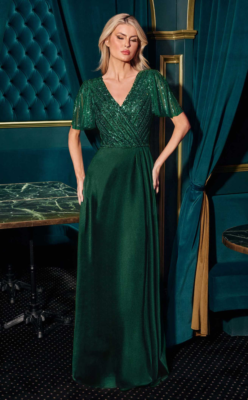 v stiviano green dress Green Beaded V Neckline Dress 36643
