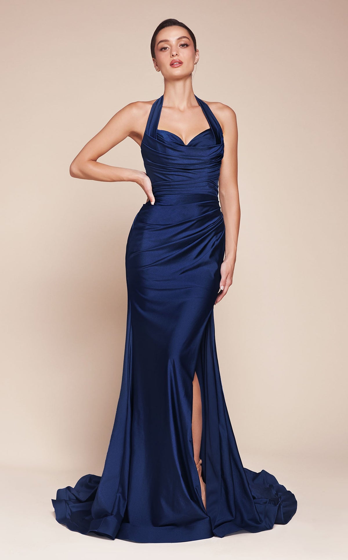 jordyn formal satin mermaid dress with train Mermaid Sweetheart Sweep Train Satin Prom Dress with Beading PG390 US16 / Silver main image 1