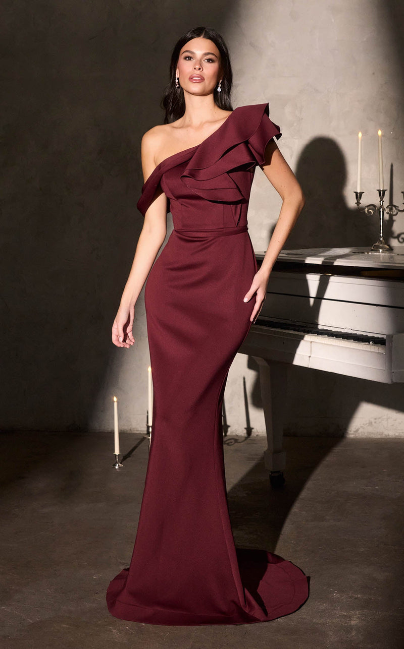 ladivine burgundy dress CR886 shoulder evening gowns with