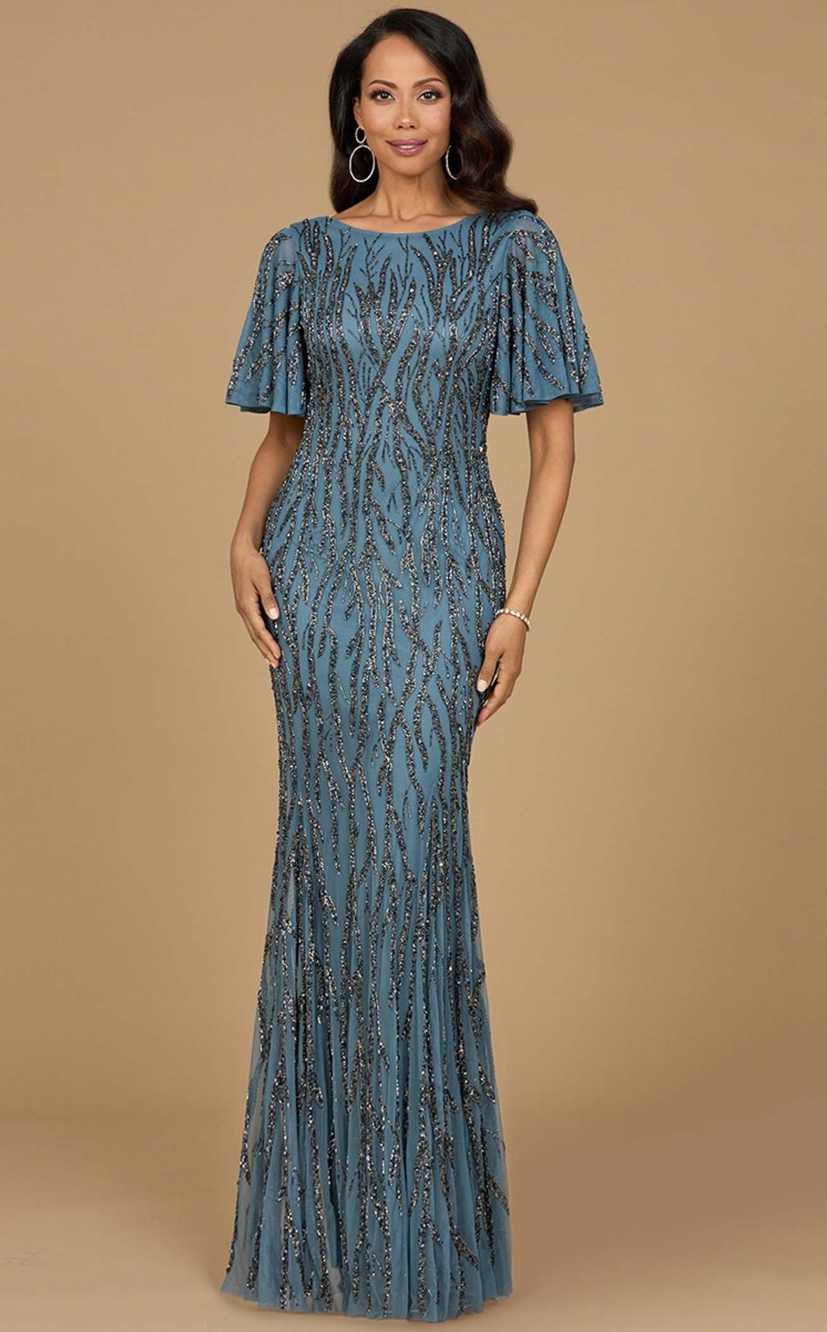 slate grey formal dress Mac Duggal - Sleeveless Gown With Embellished Cape main image 1