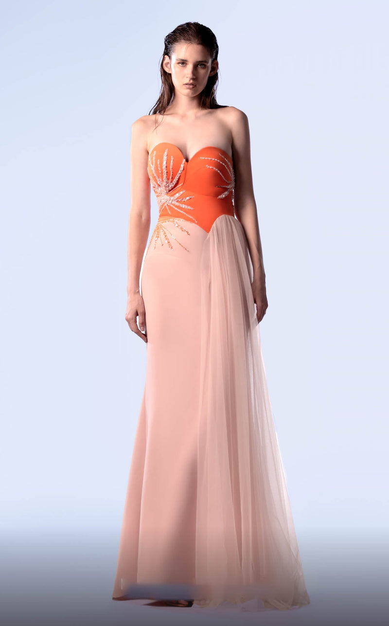 salmon orange dress Salmon Satin Strapless Dress - Occasion Ready, XS Ellae Lisque - Elegant Dress for Events