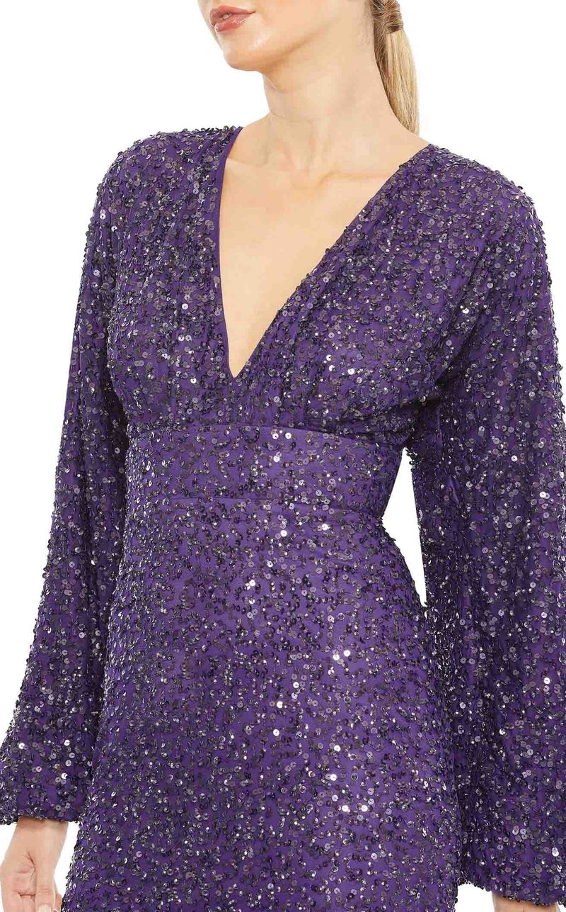 （US発）Mac Duggal ワンショルダー ミディドレス Silver Sequined One Shoulder Draped Lace Up Gown - Mac Duggal