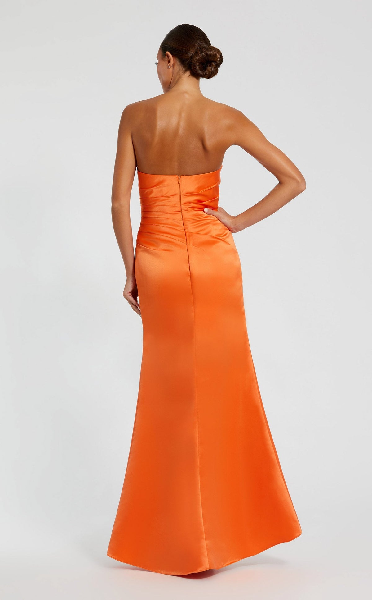 Mac Duggal Women's Strapless Gathered High Slit Gown - Orange - Size 6 - Sherbet