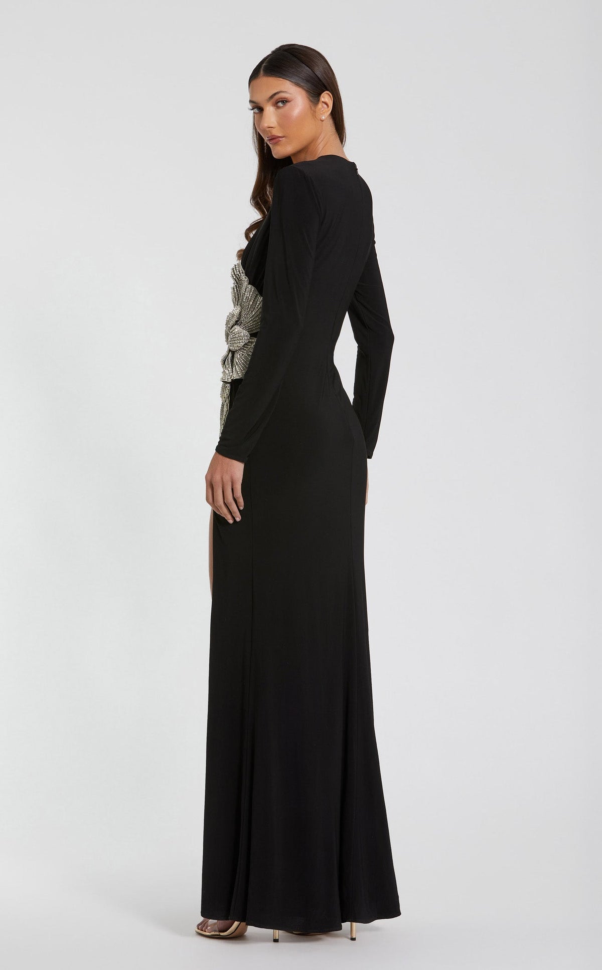 mac duggal long sleeve black dress Mac Duggal Women's Beaded Column Gown - Black