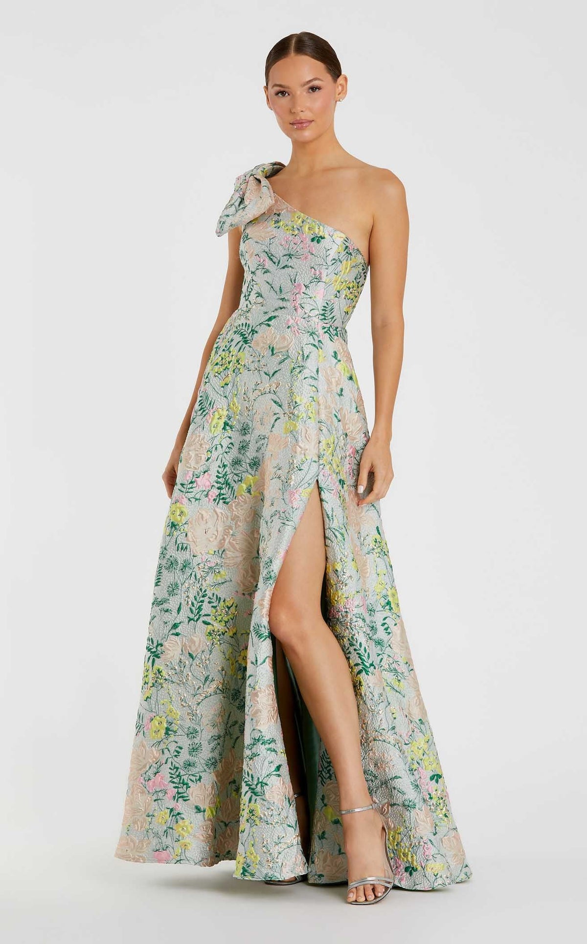 Mac Duggal Women's Floral Brocade Bow One-Shoulder Gown - Pastel Multi - Size 16
