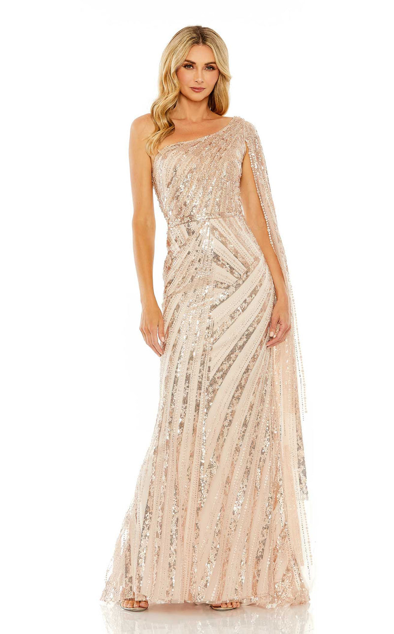 Mac Duggal Women's One Shoulder Cape Sleeve Embellished Gown - Black - Size 12 Mac Duggal Women's One Shoulder Cape Sleeve Embellished Gown - Black - Size 12