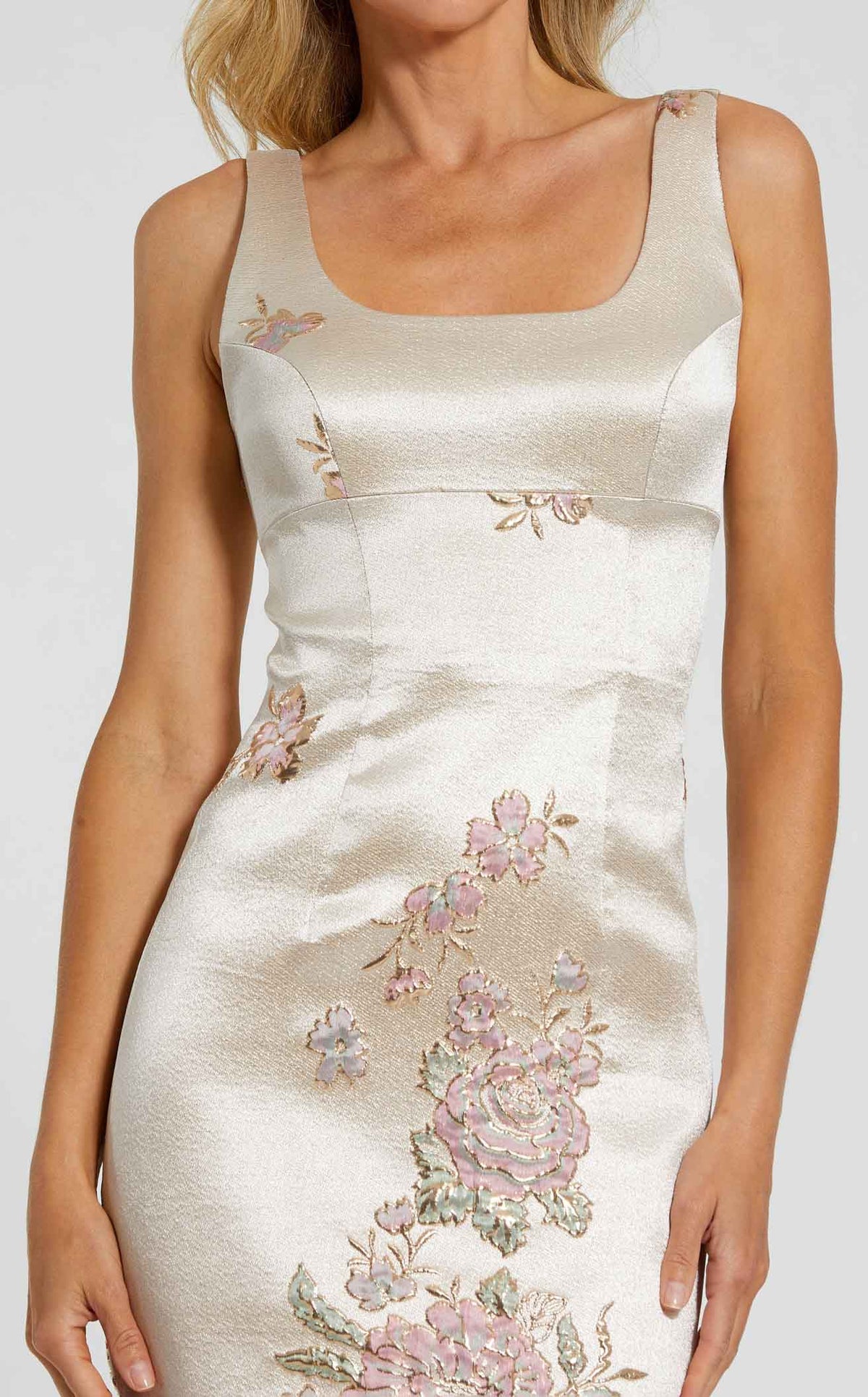 mac duggal square neck floral printed satin maxi dress Mac Duggal 20725 Dress