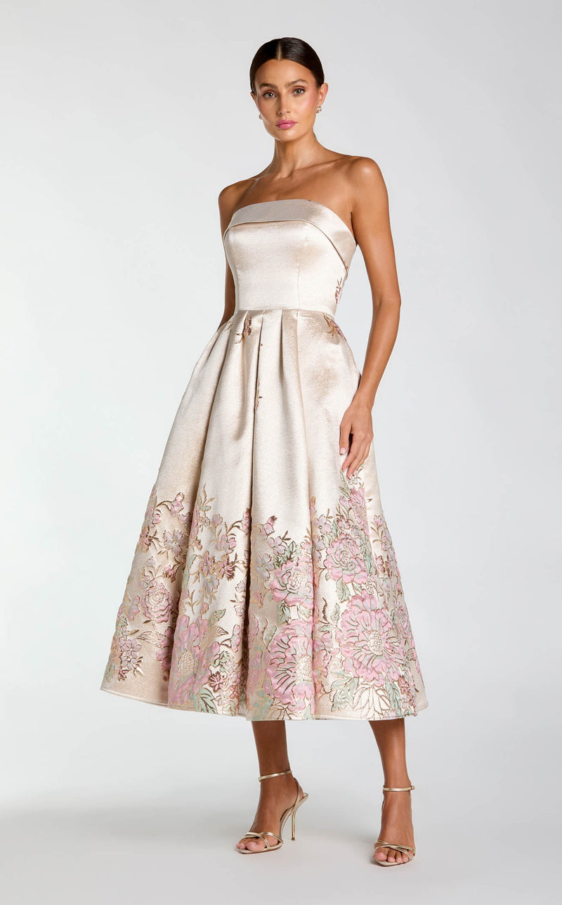 mac duggal champagne dress Women's Floral Strapless Brocade A Line Midi Size:22 (36/37) dusty_sage faux pearls Work Dress Codes and