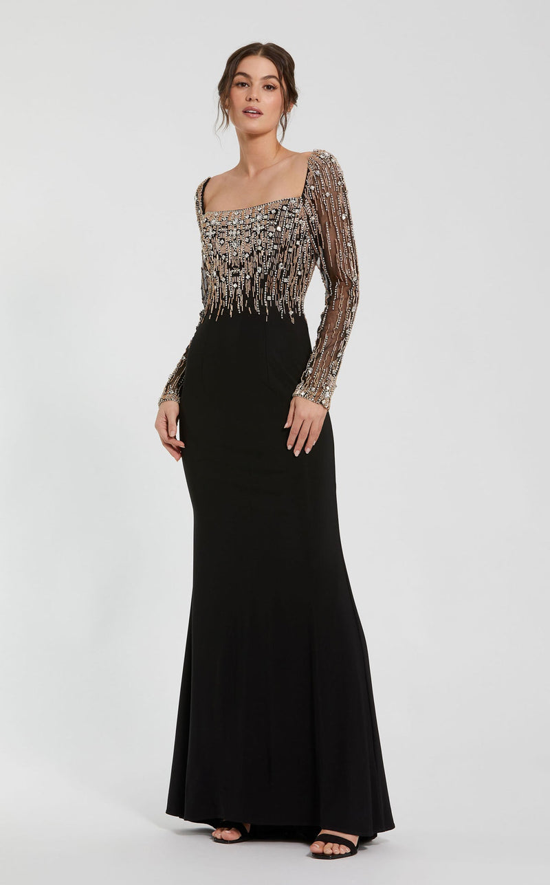 Mac Duggal Women's Beaded Embellished Square Neck Long Sleeve Jersey Gown - Multi - Size 6