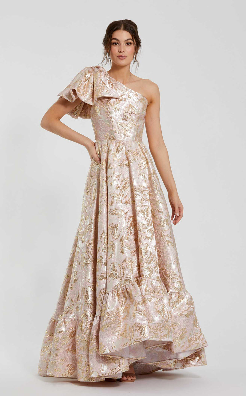 Mac Duggal - Pink Brocade One Shoulder Floral Gown With Bow - Pink Multi / US 16 Mac Duggal - Pink Brocade One Shoulder Floral Gown With Bow - Pink Multi / US 16