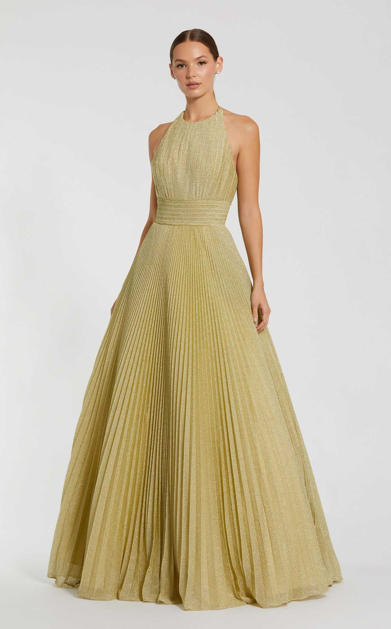 Mac Duggal Women's Shimmering Pleated Georgette Gown - Gold